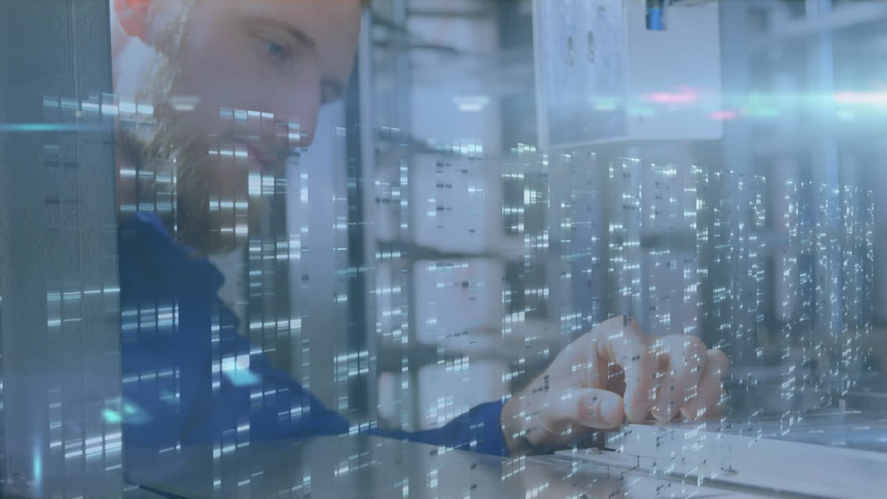 animación del procesamiento de datos sobre el científico masculino