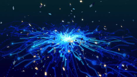 blue energy burst with particles, animating over dark background