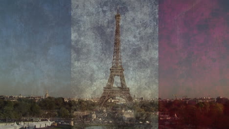 animation of flag of france and eiffel tower background