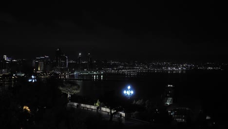 coastal city at night creating a beautiful picturesque panorama view of the port and the sea in baku azerbeijan.