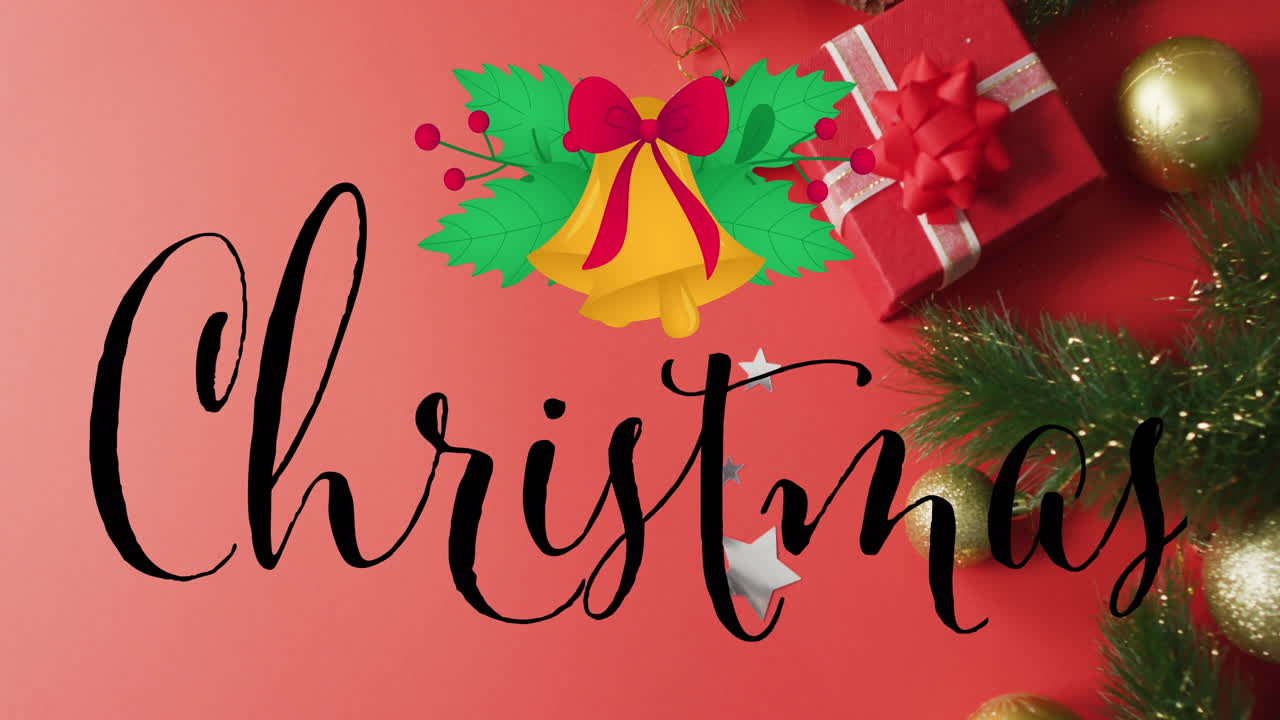 animación del texto navideño sobre decoraciones navideñas y regalos.