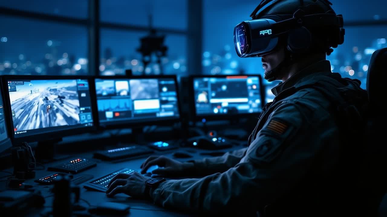 Person in VR Headset at a Computer Workstation