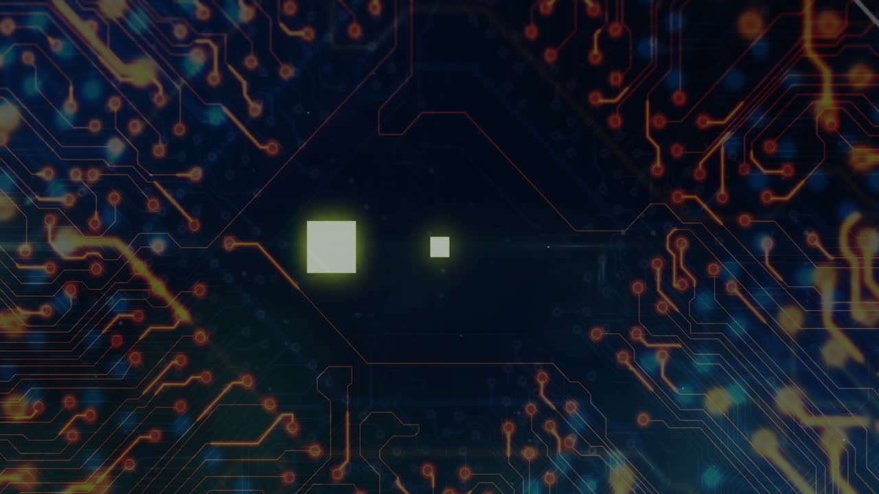 animación del procesamiento de datos digitales a través de una placa de circuitos informáticos