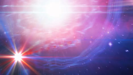animación de manchas rojas brillantes y estrellas en el universo rosa y púrpura