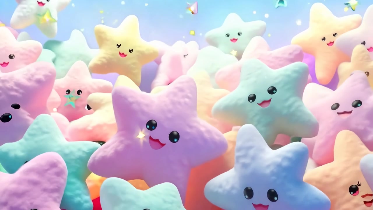 笑顔と輝くエフェクトを持つアニメーションのパステルスター