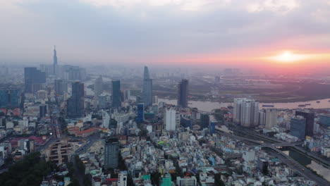 aerial view of ho chi minh, high view to downtown and saigon river