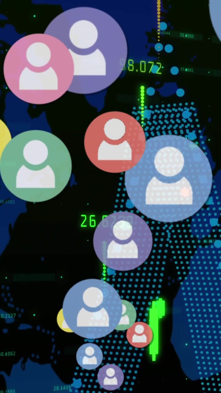 Digital icons over financial data processing against world map