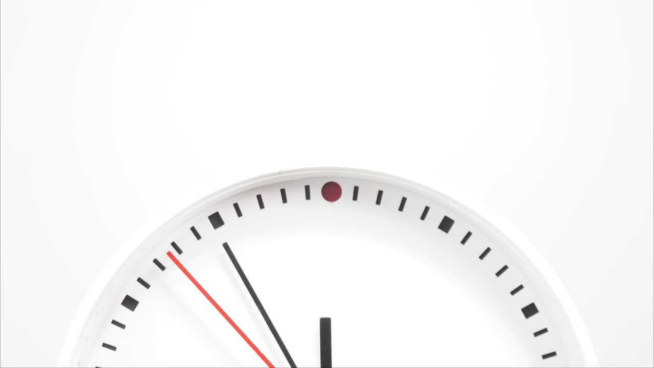 el reloj de pared blanco dice la hora.