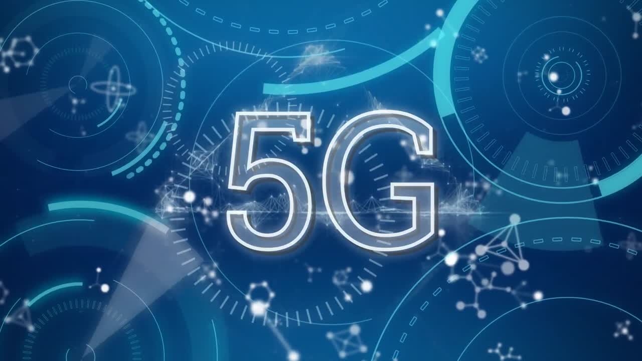 animazione di testo 5g su scansioni su sfondo blu
