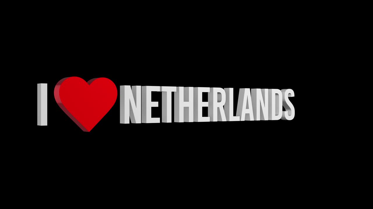 I love Netherlands. Text and heart 3d. Alpha channel