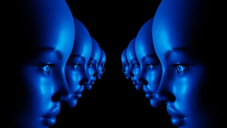 las cabezas de las chicas brillando con la luz de neón.
