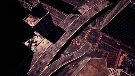 aerial view of a city highway interchange