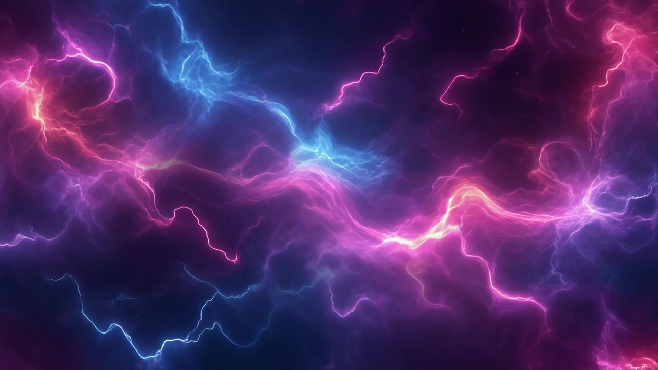 Sfondo astratto di energia di fulmini elettrici luminosi viola e blu