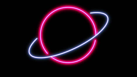 animation pink circle neon light shape on black background.