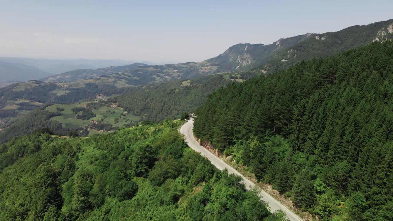 Aerial view of balcans mountain in bosnia and Herzegovina. Cinematic drone nature landscape footage of scenic holiday Destination