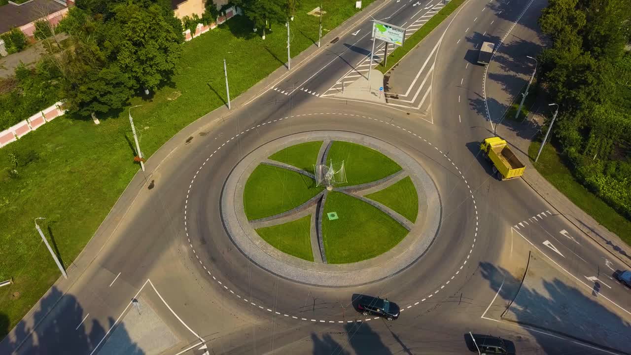 Road junction with a metal rotating cube 01