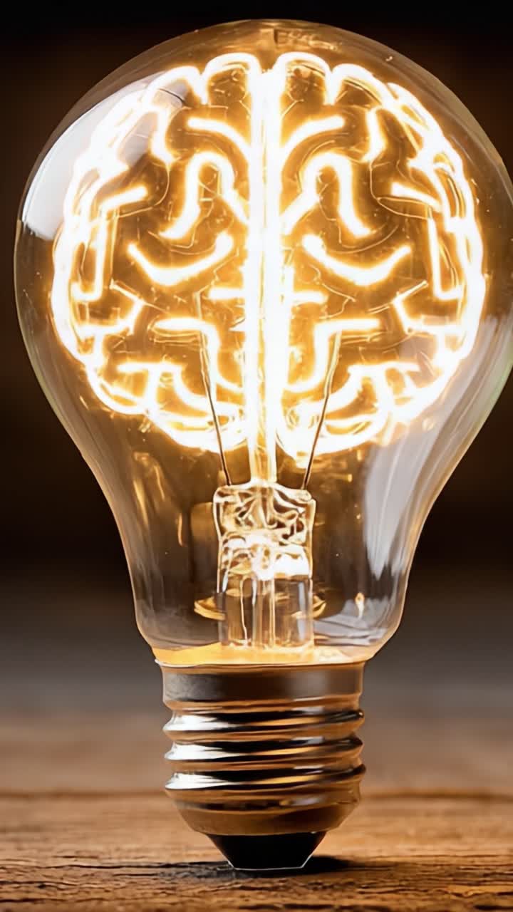 Innovazione illuminata: un accattivante design di lampadina che simboleggia creatività e brillantezza intellettuale con un intricato design cerebrale all'interno.