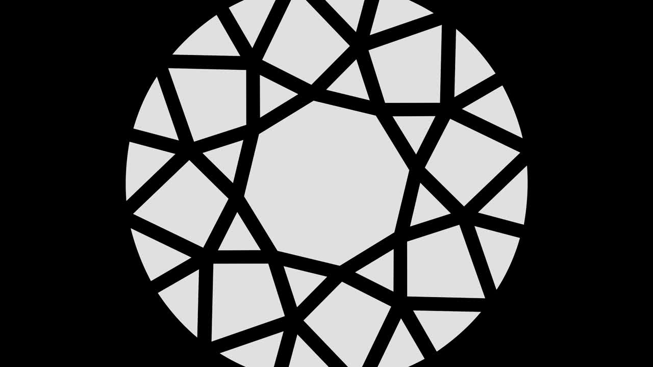 dibujo gráfico en blanco y negro con efecto estroboscópico e hipnótico, mientras gira en el sentido de las agujas del reloj y aumenta de tamaño.