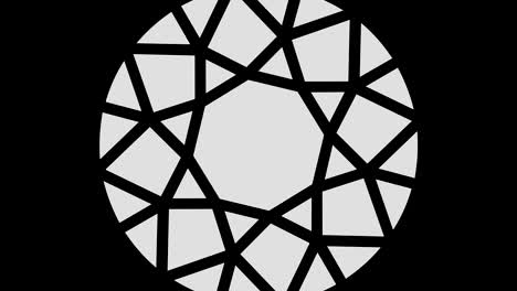dibujo gráfico en blanco y negro con efecto estroboscópico e hipnótico, mientras gira en el sentido de las agujas del reloj y aumenta de tamaño.