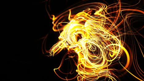 flow of particles forms curled yellow lines like glow light trails or streaks, lines form swirling pattern like curle noise. abstract 3d animation as bright creative festive bg. fast lines of light