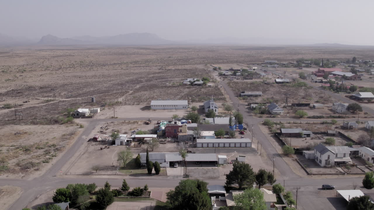 Aerial View of a church in Marathon, Texas, a small town outside of Big Bend National Park
