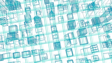 animation of 3d architecture city drawing moving over grid