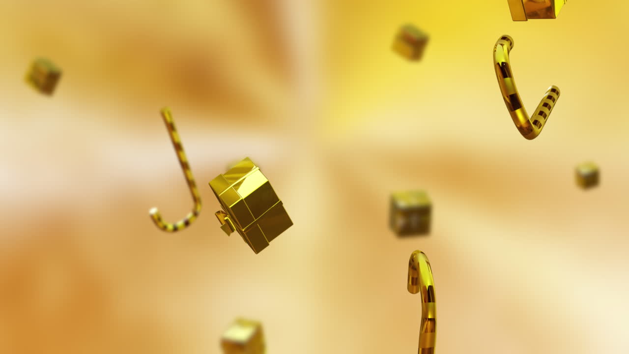 анимация рождественских золотых конфеток и подарков на золотом фоне.