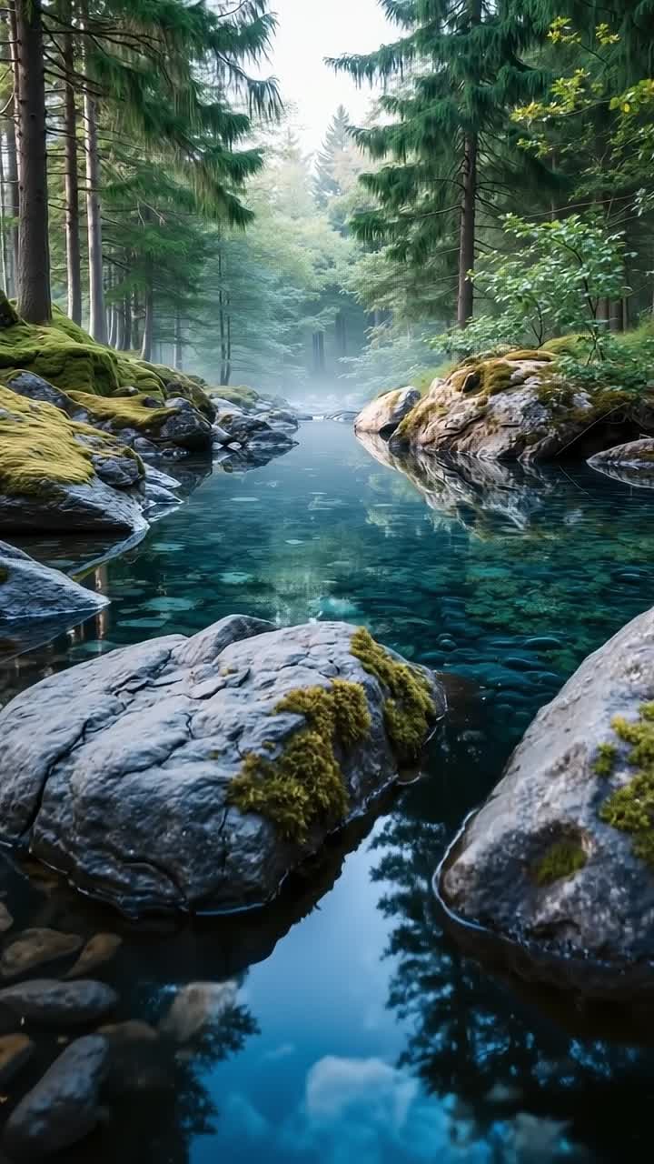 A river in the middle of a forest filled with rocks and trees | Premium ...