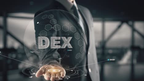 dex with hologram businessman concept