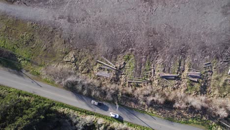 Disparo-Aéreo-De-4.000-Aves-Flotando-Sobre-Los-Automóviles-Que-Conducen-En-La-Carretera-Al-Lado-De-La-Playa