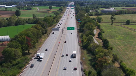 aerial drone view of interstate 64 hihghway traffic in lexington, kentucky