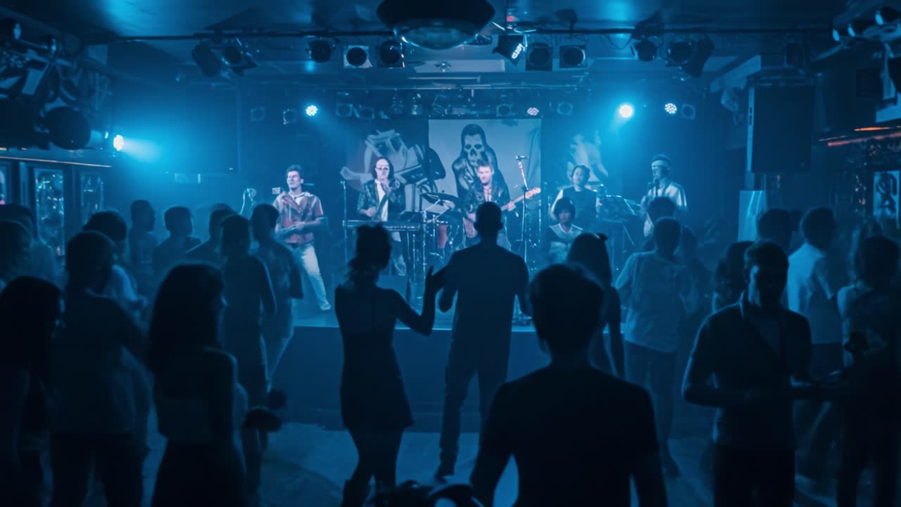 Energetic Live Band Performance Captivates a Thriving Crowd in a Dynamic Nightlife Scene, Inspiring Dancing and Connection in an Electrifying Atmosphere