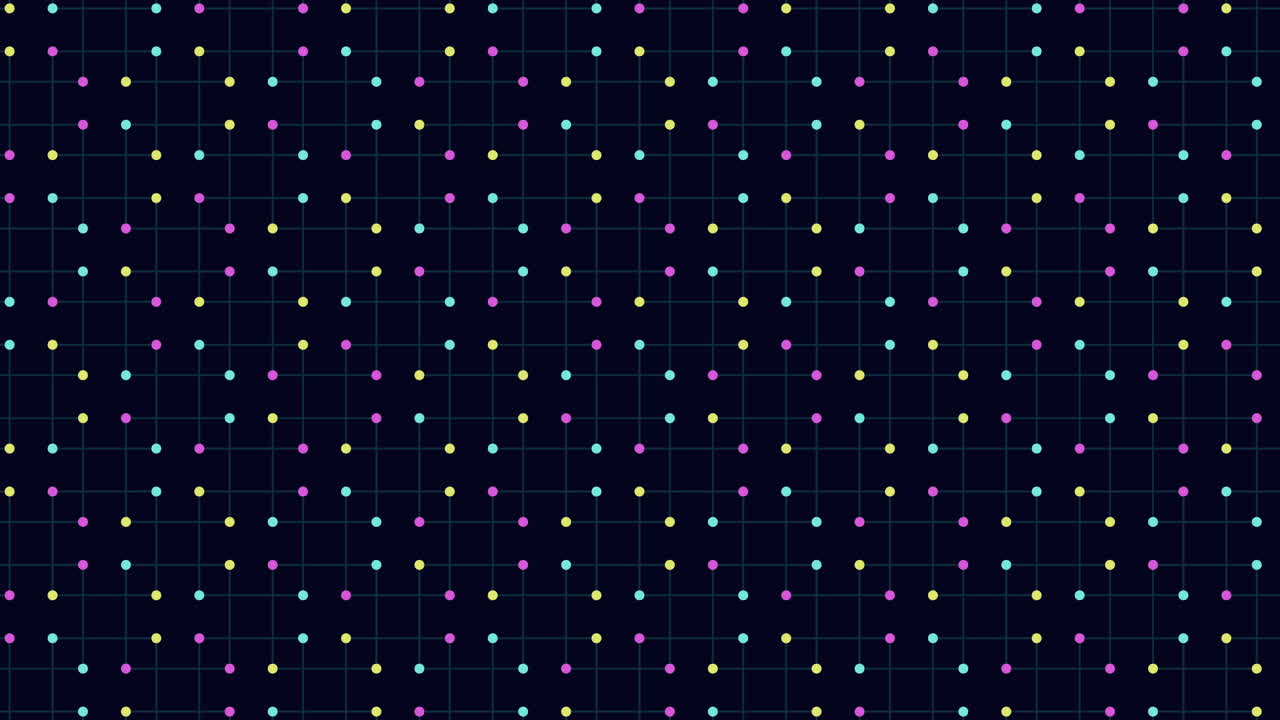 cuadrícula vibrante de puntos verdes, azules y púrpuras en negro