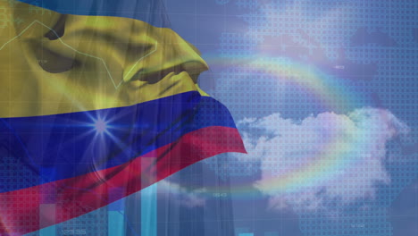 animation of data processing over flag of colombia