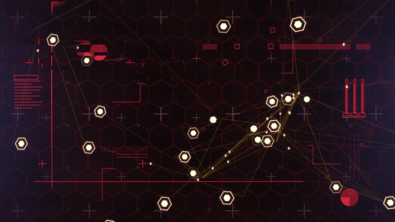 Thin golden lines starting connecting hex nodes, cluster pulsing while tracers moving, showing data