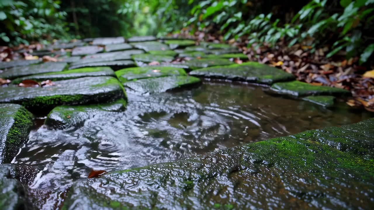 Wet Cobblestone Path in a Forest