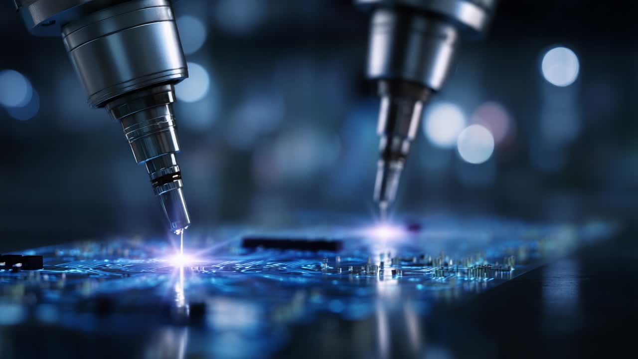 Advanced Precision Robotics: High-Tech Laser Machining of Circuit Boards Showcasing Cutting-Edge Technology in Electronic Manufacturing and Detailed Assembly Process
