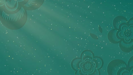 año nuevo chino, feliz año nuevo, fondo de flores tradicional del año lunar. animación de video de bucle 4k sin costuras con espacio de copia. fondo de movimiento abstracto con confeti dorado brillante.