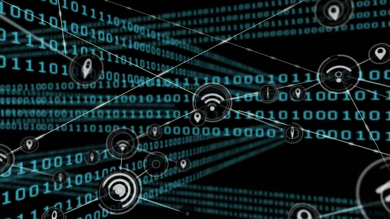 animación de redes de conexiones con iconos a través de codificación binaria