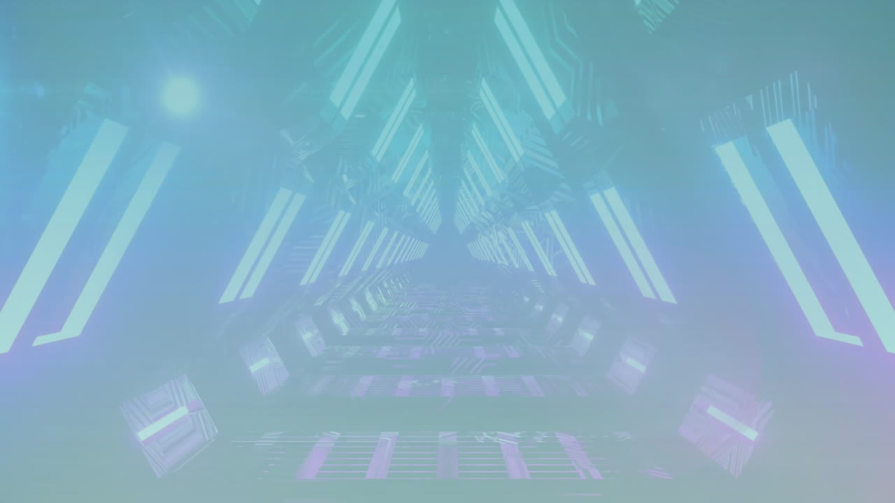 Animation of neon tunnel on blue background