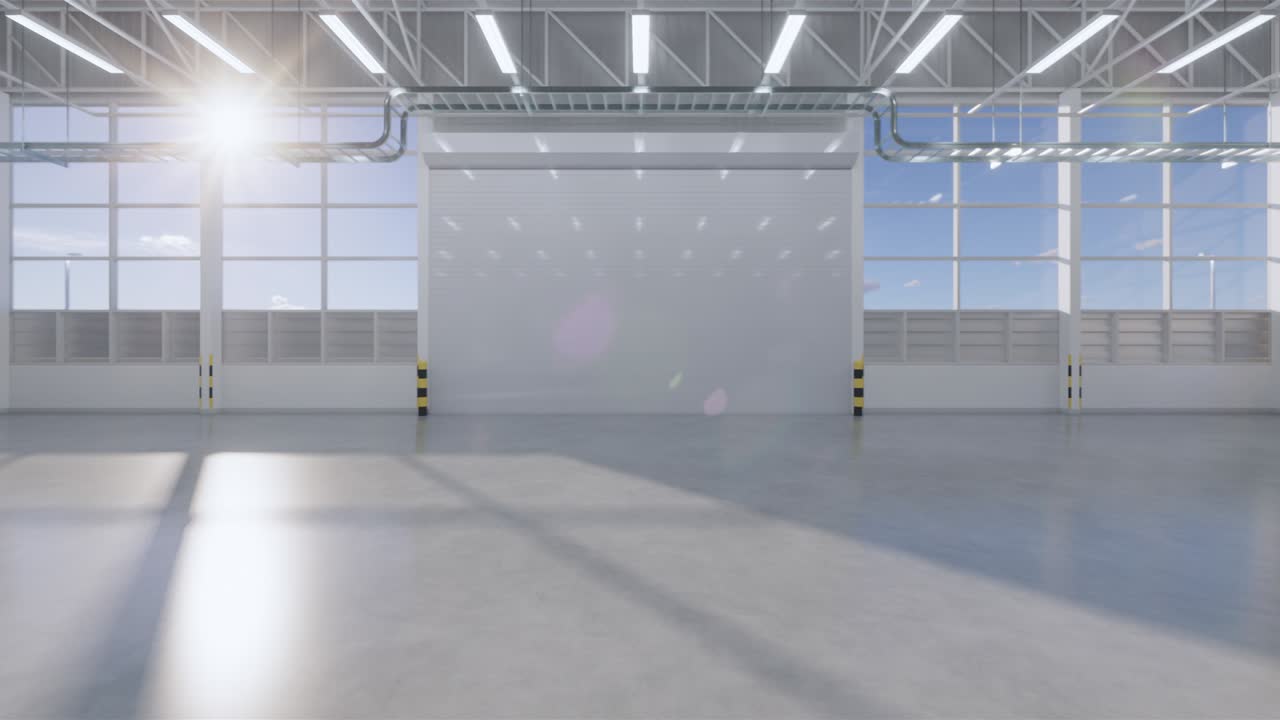 edificio dell'hangar 3d e sfondo del pavimento.