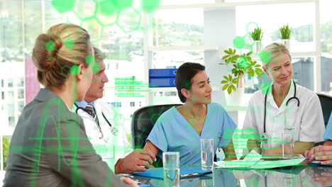 animation of data processing over diverse doctors at meeting