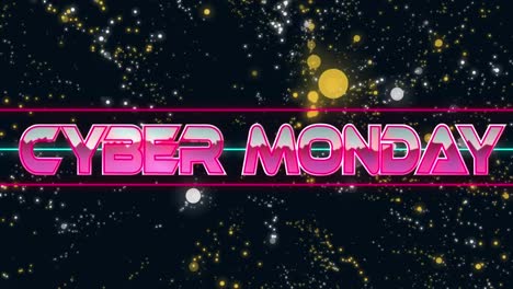 Animación-Del-Texto-Del-Cyber-Monday-Sobre-Puntos-Claros-Sobre-Fondo-Negro.