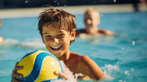 happy child playing in a pool
