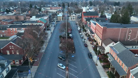 aerial over christmas star light in town in usa during holiday season