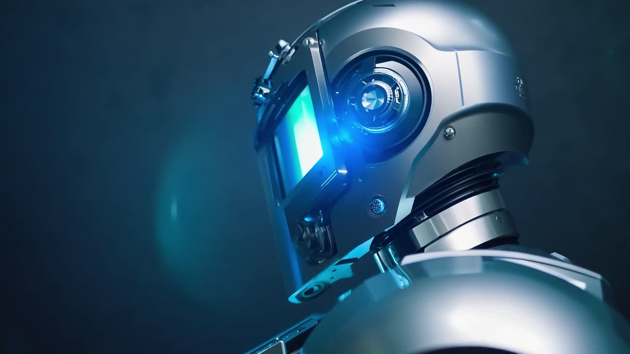 Close-up of a futuristic robot's head