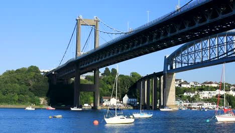 tamar bridge over the river tamar on a clear summers day from saltash in cornwall