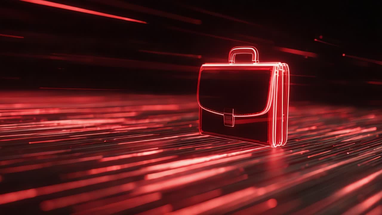 A Futuristic Red-Illuminated Briefcase Surrounded by Dynamic Light Streaks, Symbolizing Speed, Innovation, and Modern Business Environments in a High-Tech World
