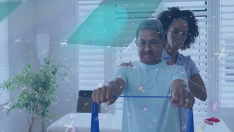 animation of shapes over diverse doctor and patient exercising