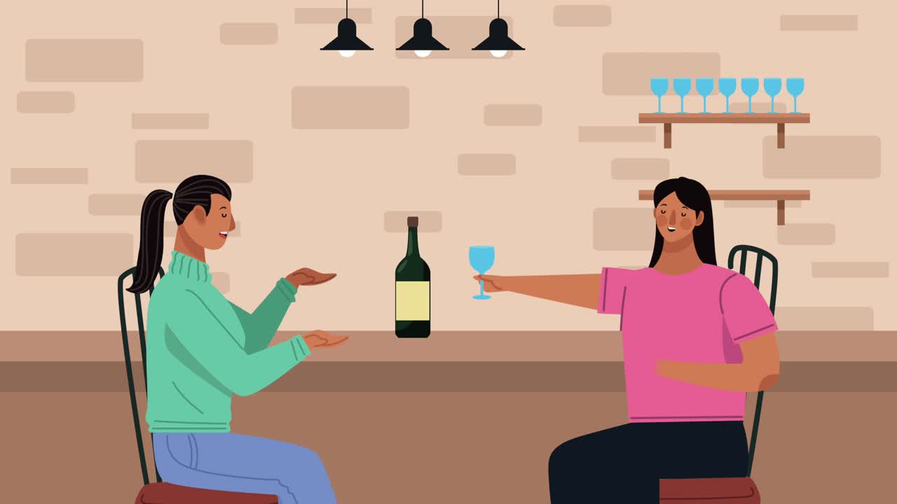 girls in restaurant bar scene animation